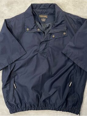 Tres Bien Pullover Men Sz L Navy Blue Zip Snap Short Sleeve Windbreaker Golf